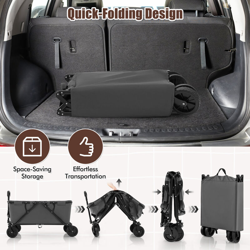 Collapsible Folding Wagon Cart with Adjustable Handle and Heavy-Duty Wheels