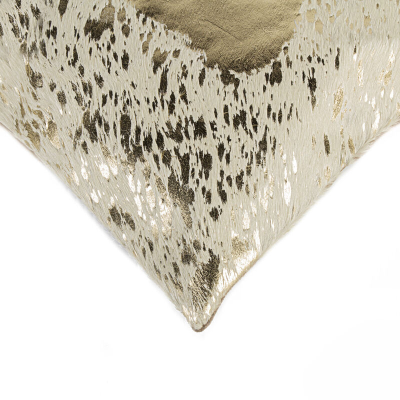 HomeRoots Set of Two 12" X 20" Natural And Gold Lumbar Cowhide Throw Pillows image number 5
