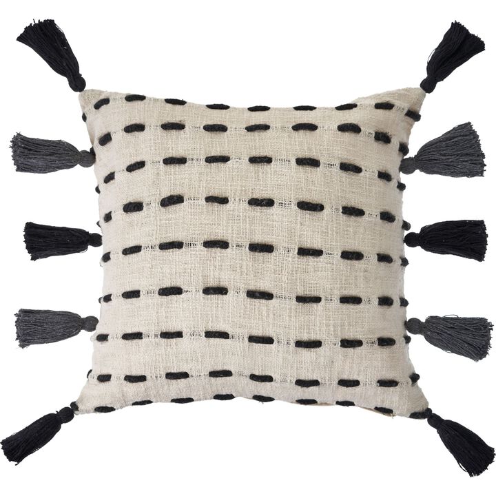 20" Black and Cream Modern Style Square Throw Pillow