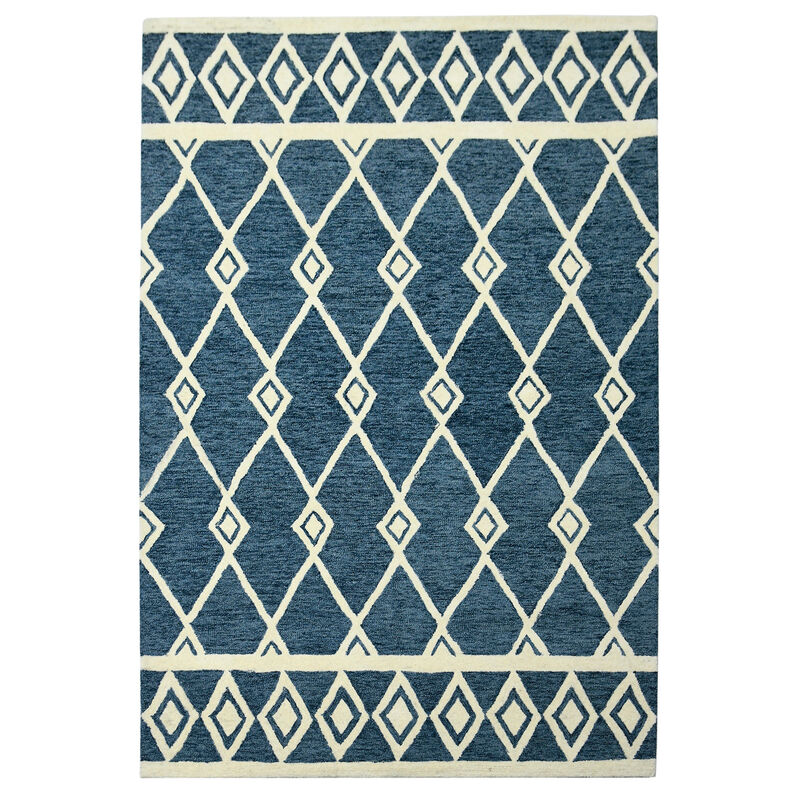 HomeRoots 2' X 3' Blue And Ivory Wool Argyle Hand Hooked Area Rug image number 2