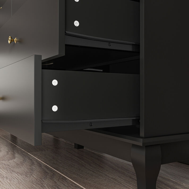 Black 10-Drawers Wood Double Chest of Drawer 55.1 in. W x 15.7 in. D x 35.4 in. H Dresser Organizer