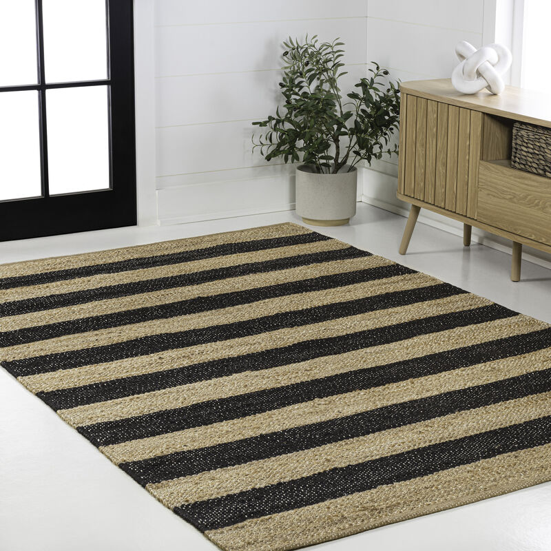 Jayden Rustic Farmhouse Woven Jute Stripe Area Rug