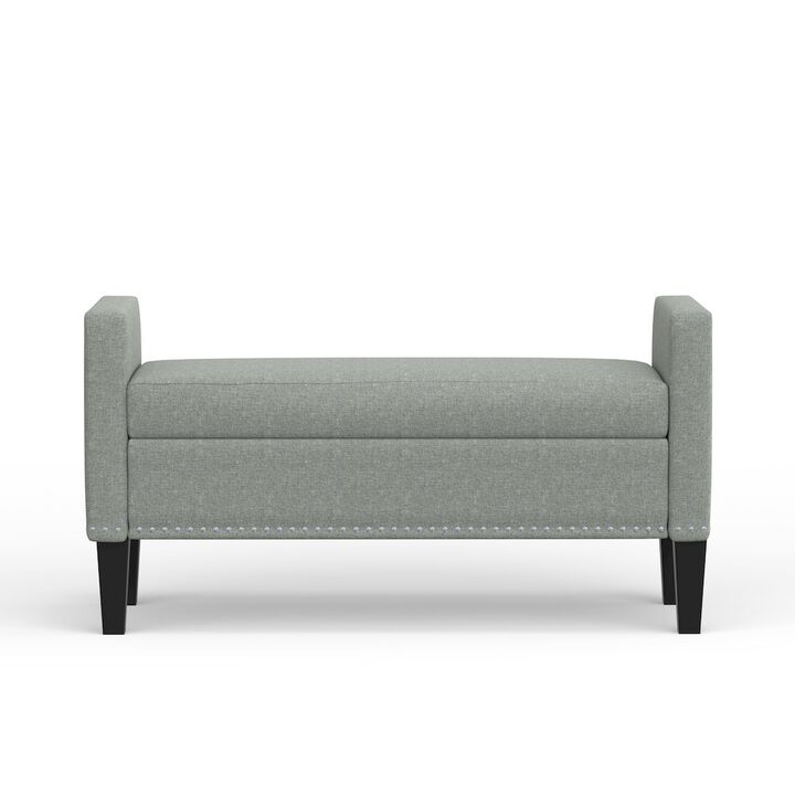 Rize Home 46 Storage Bench with Arms + Nailhead Trim - Stone (Light Gray)