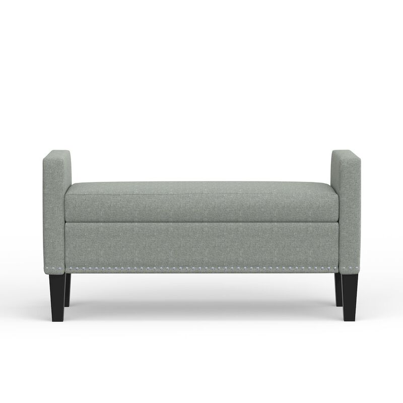 Rize Home 46 Storage Bench with Arms + Nailhead Trim - Stone (Light Gray) image number 1