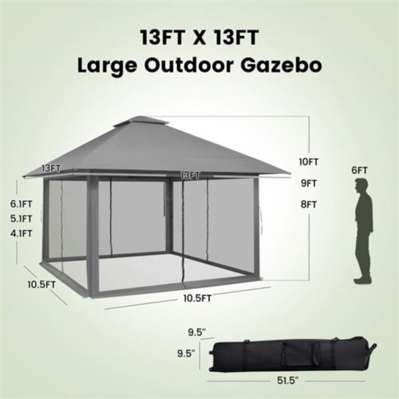 Pop-Up Outdoor Gazebo Canopy with Mesh Mosquito Netting Sidewalls for Patio