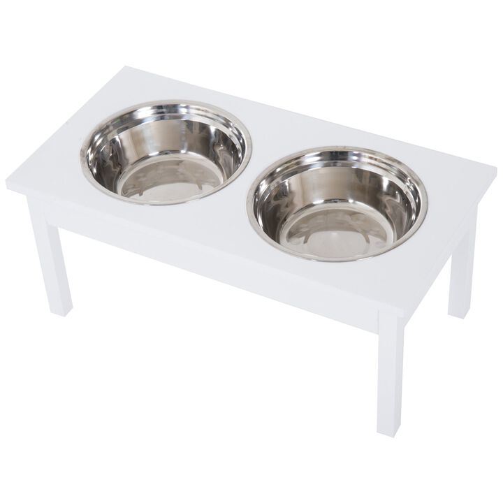 White Pet Feeding Station: 23" Elevated Wooden Bowl Stand for Dogs & Cats