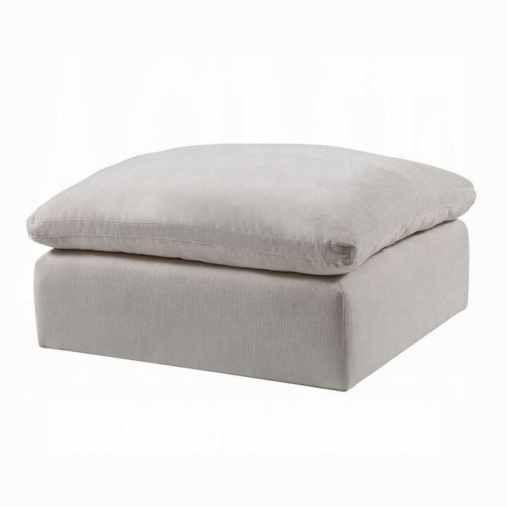 Shar Modular Ottoman, Pillow Top Cushion, Plush Ivory Linen Fabric - Benzara