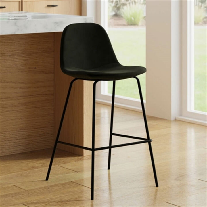 Set of 2 Stylish Counter Height Barstools – Low Back and Soft Fabric Seat for Kitchen, Bar, or Dining