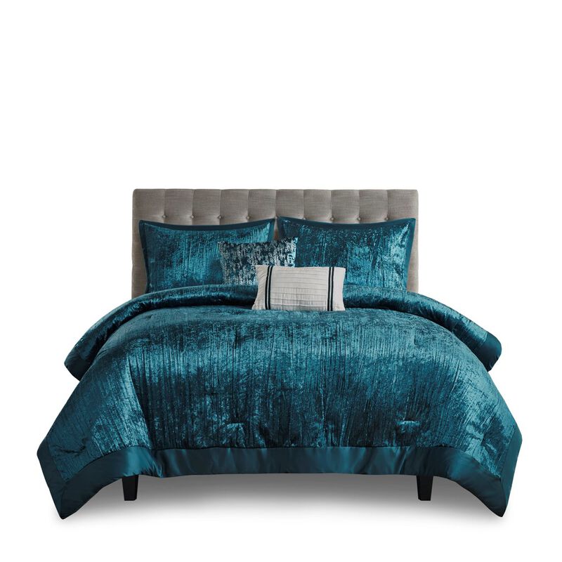 Gracie Mills 5-Piece Solid Crinkle Velvet Comforter Set