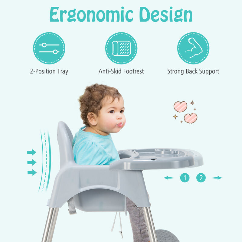 4-in-1 Convertible Baby High Chair with Removable Double Tray