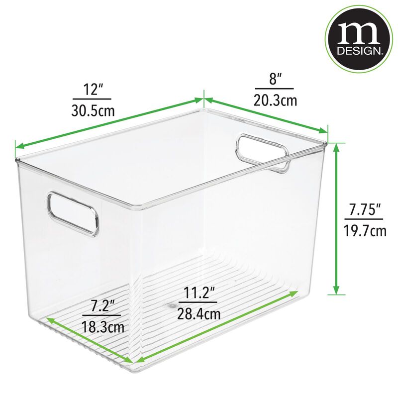 mDesign Deep Plastic Home Storage Organizer Bin, Built-In Handles, 2 Pack, Clear image number 9