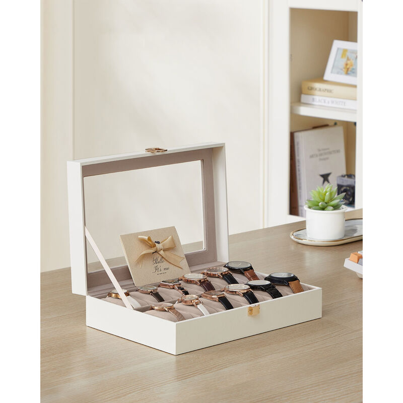12-Compartment Watch Case with Large Glass Viewing Lid for Stylish Organization