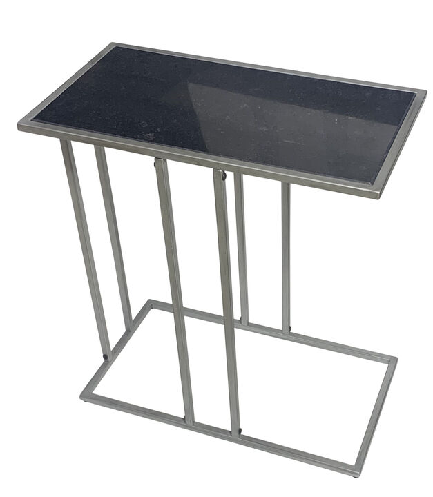 HomeRoots 26" Black and Gunmetal Marble and Iron Frame End Table