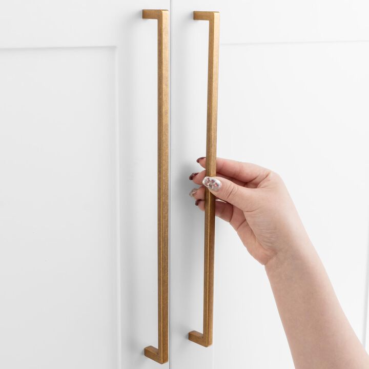 ASKANO Antique Brass Cabinet Pulls, 12-5/8 Inch Hole Centers, Square Bar Kitchen Cabinet Handles ZP2401 | Pack of 5, Solid Retro