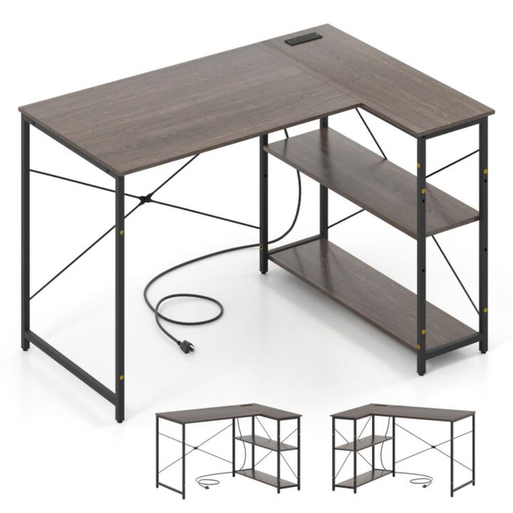 Hivvago L-shaped 47 Inch Reversible Corner Desk with Adjustable Storage Shelves