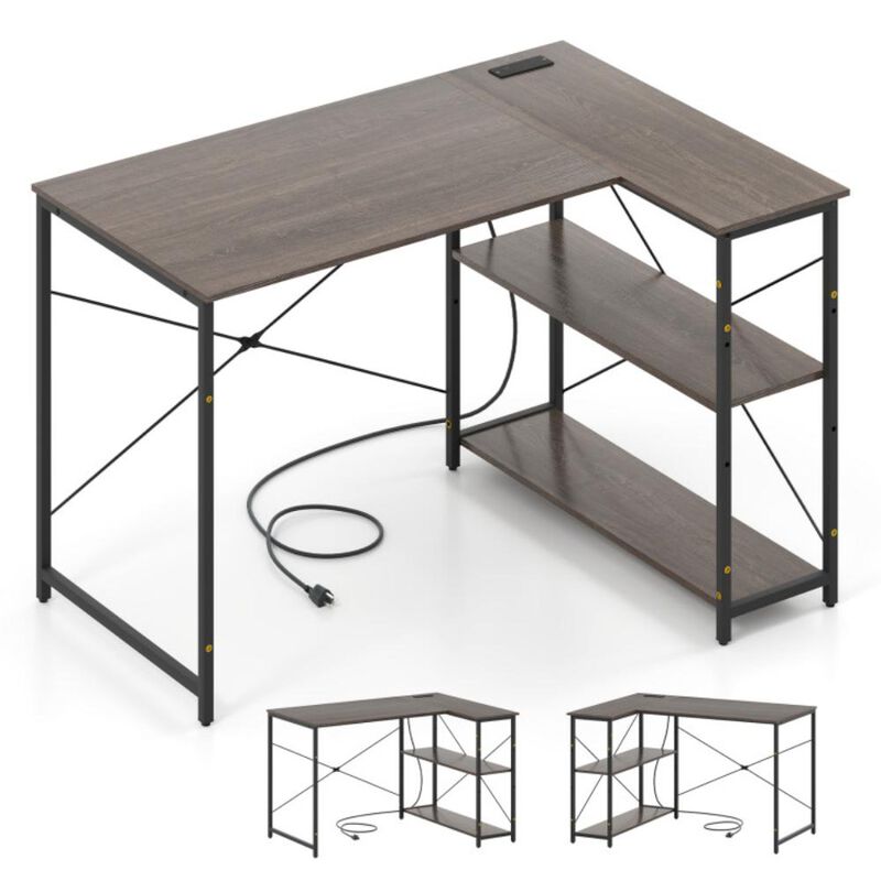 Hivvago L-shaped 47 Inch Reversible Corner Desk with Adjustable Storage Shelves