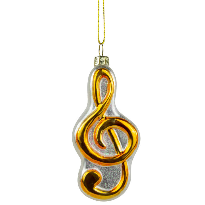 4" Gold and Glittered White Treble Clef Music Note Christmas Ornament