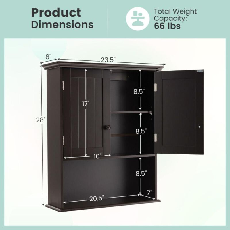 Hivvago 2-Door Wall Mount Bathroom Storage Cabinet with Open Shelf
