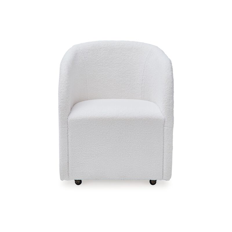 Robeck Dining Armchair Set of 2 with Wheels, Ivory Boucle Polyester - Benzara