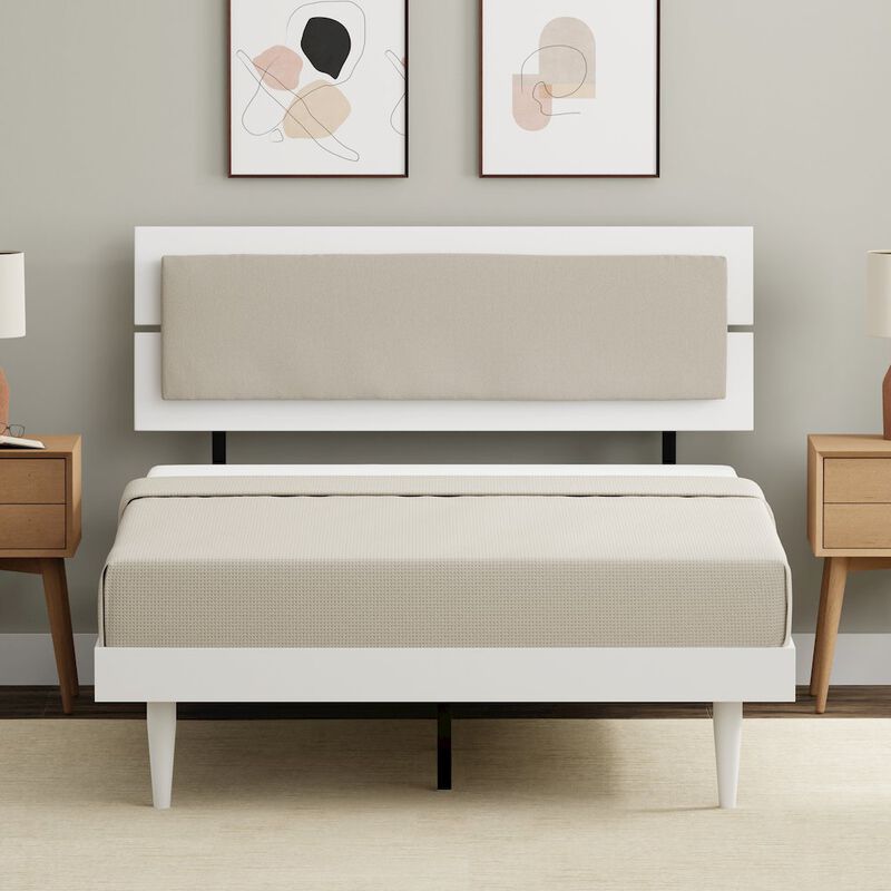 Comfort Pointe Benoni Full Wooden Bed with Taupe Cushion White