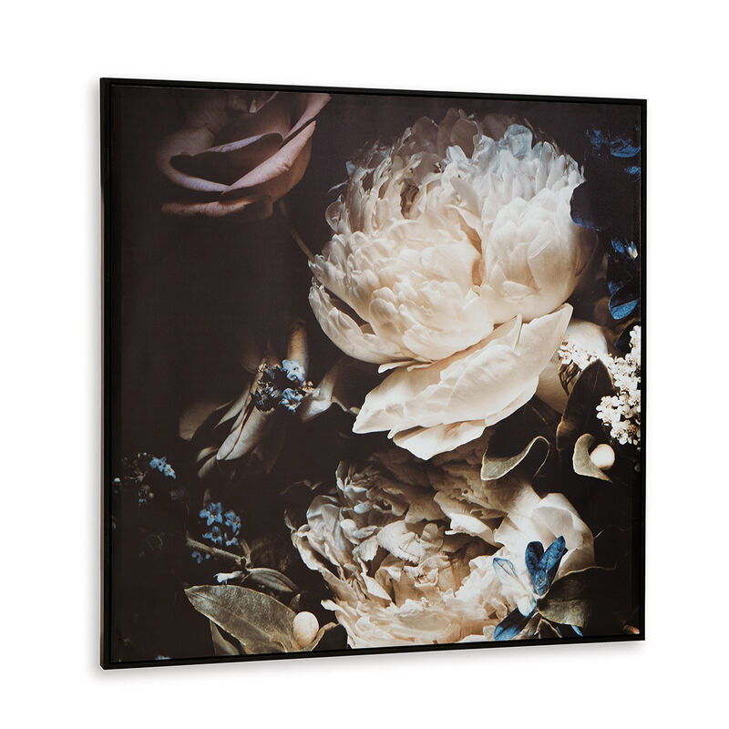 Cruz Floral Wall Art, 40x40 Framed Canvas, Beige, Brown, and Blue image number 0