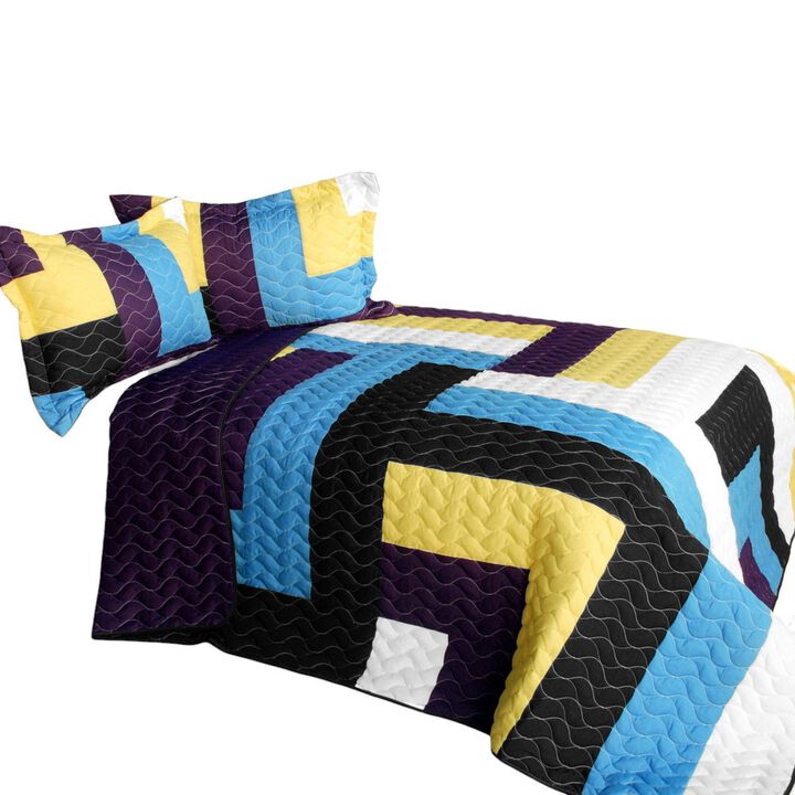 Vermicelli Quilted Patchwork Bedding Set Queen Size Colors Quartet Design