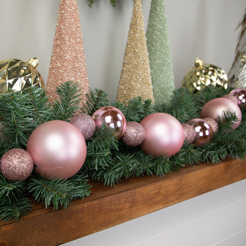 6' Pink Shatterproof Ball 3-Finish Christmas Garland