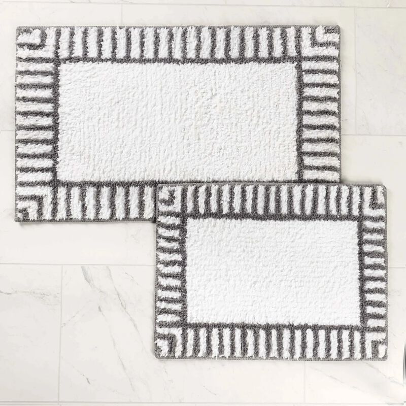 Soft Tufted Shag Bathroom Rug Set of 2 with Stripe Pattern image number 4