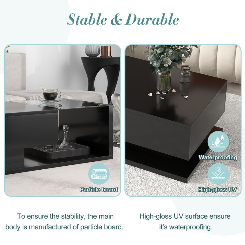GOODSILO Modern White Coffee Table with Tempered Glass Top and Storage Drawer for Contemporary Living Room Decor image number 7