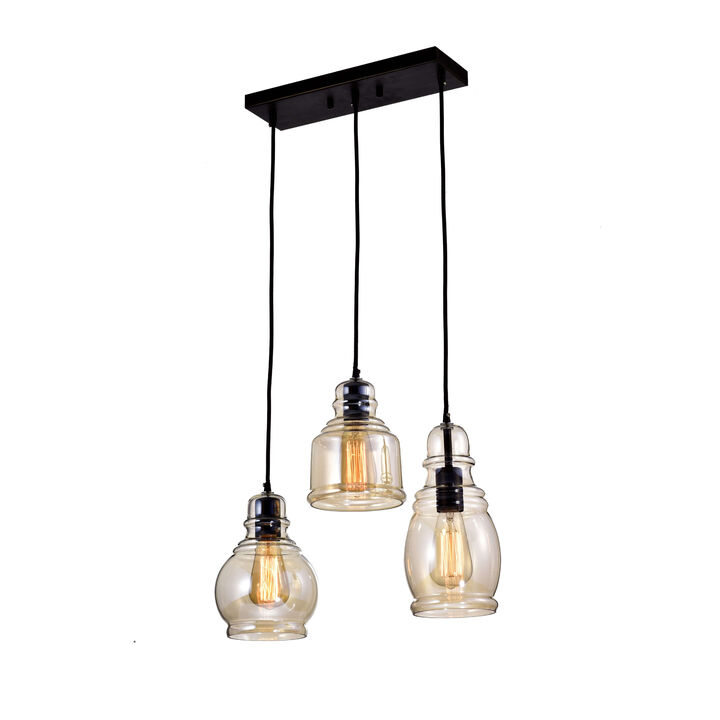 Venetian 3-Light Cognac Glass Cluster Pendant in Antique Black Finish