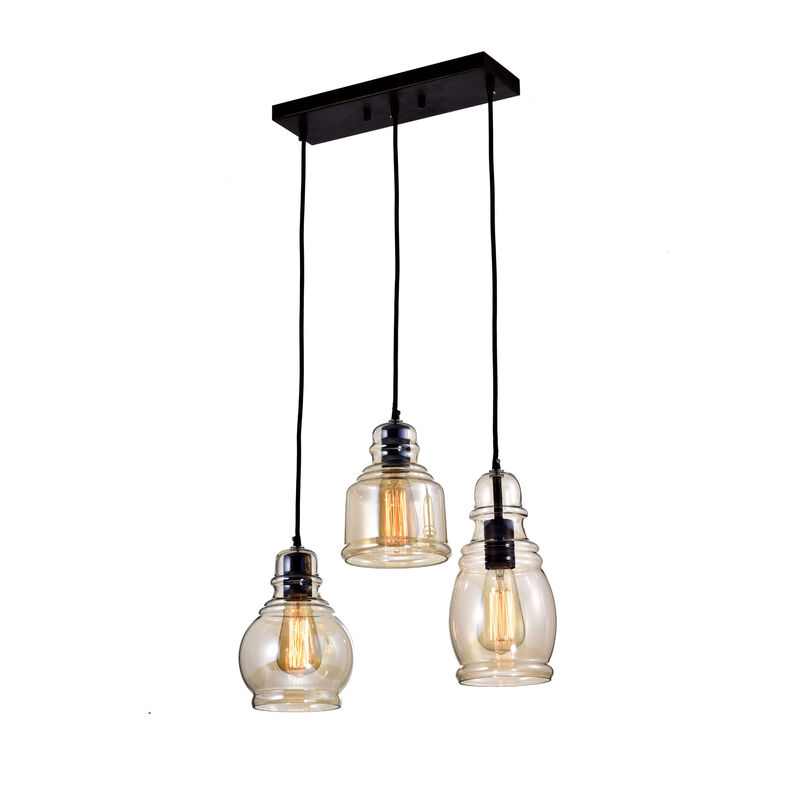 Venetian 3-Light Cognac Glass Cluster Pendant in Antique Black Finish image number 0