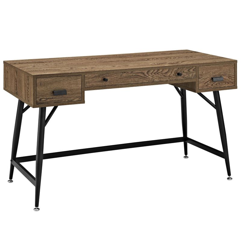 Modway Surplus Wood Grain and Metal Writing Office Desk With Storage Drawers In Walnut image number 0