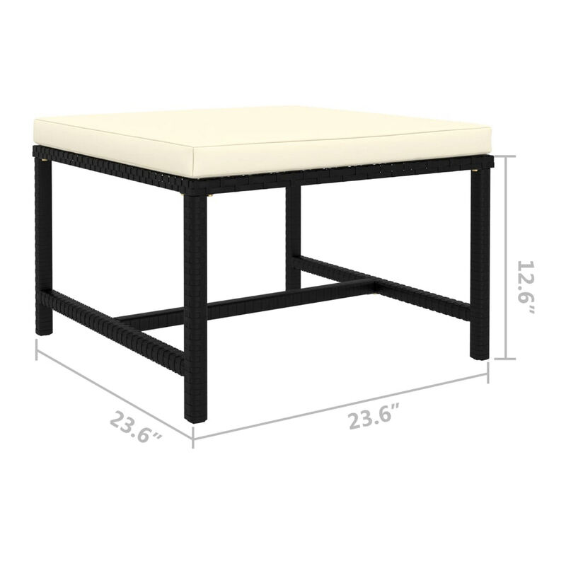 Reno Outdoor Sectional Footrest Ottoman, Black Rattan, Ivory Polyester - Benzara