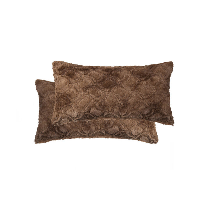 HomeRoots Set of Two 12" X 20" Brown Faux Fur Lumbar Throw Pillows