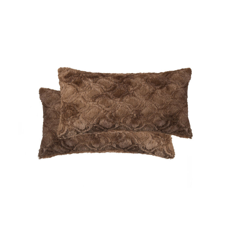 HomeRoots Set of Two 12" X 20" Brown Faux Fur Lumbar Throw Pillows image number 0