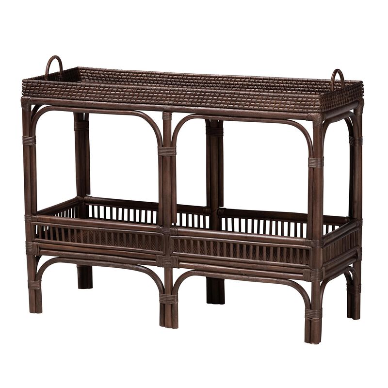 bali & pari Lombok Natural Rattan Console Table - Handwoven Wicker 2-Tier Accent Table with Raised Tray Top for Living Room or Entryway image number 0
