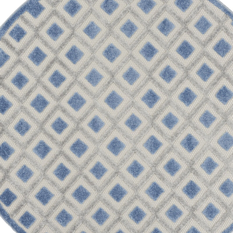 HomeRoots 4' Blue And Gray Round Geometric Indoor Outdoor Area Rug image number 3