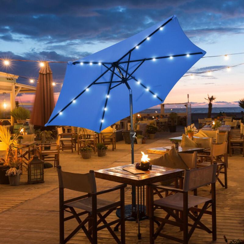 Hivvago Solar LED Lighted Patio Market Umbrella with Tilt Adjustment without Base