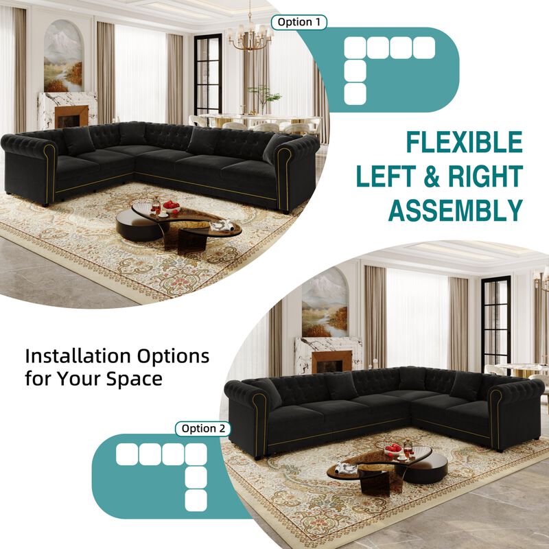 Gorheg Velvet L‑Shaped Chesterfield Sectional Sleeper Sofa image number 6