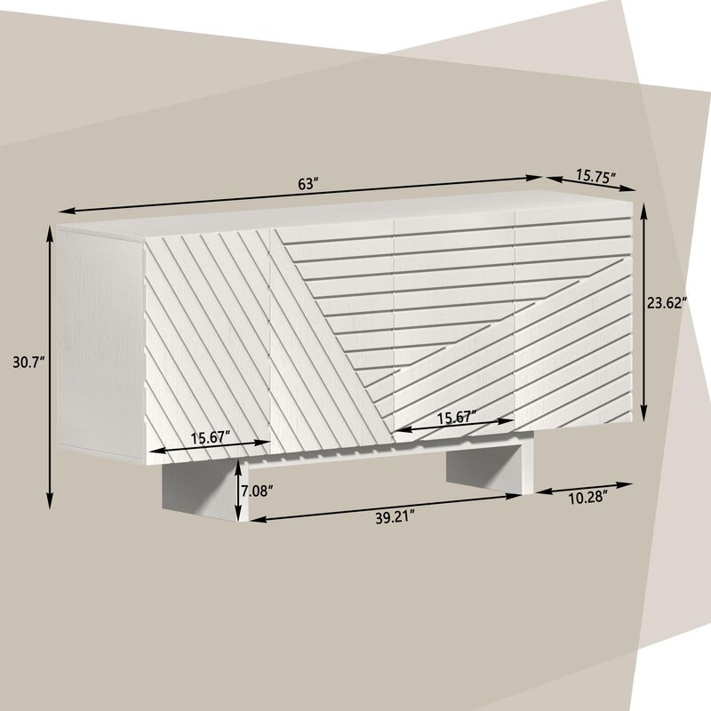 Clihome 63"Sideboard Buffet Cabinet with Adjustable Shelf,Brown Line