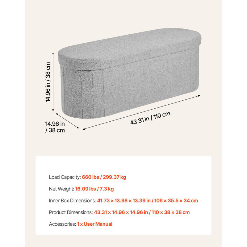 Teddy Fleece Storage Ottoman Bench with Folding Design for Bedroom Entryway image number 2