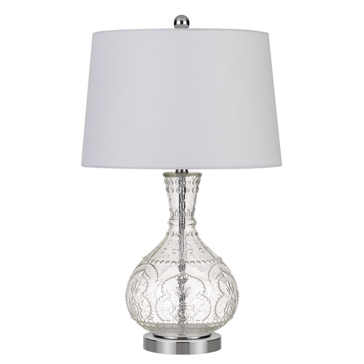 HomeRoots 27" Clear Metal Round Table Lamp With White Shade