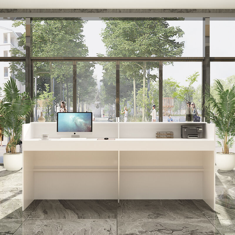 86.6 in. W White Wood Computer Desk, Reception Desk White Writing Desk, Eco-Friendly Paint Finish