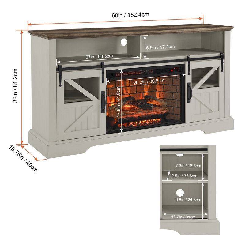 MONDAWE 60 Inch Electric Fireplace  Entertainment Center With Door Sensor