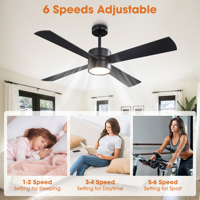 52 in. Smart Matte Black Reversible Blades Ceiling Fan with RGB Light and APP Control & Remote