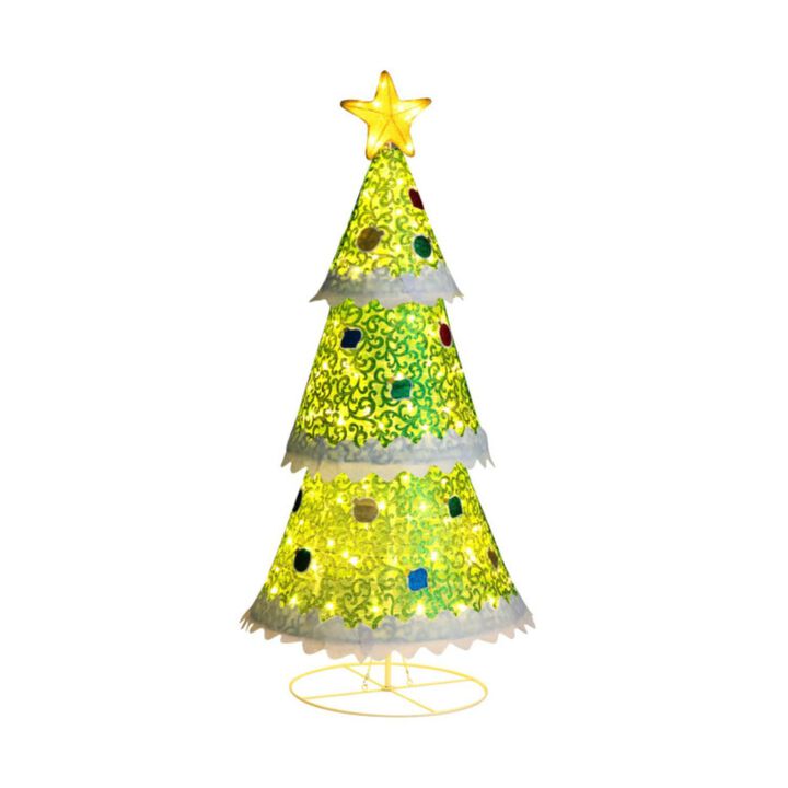 Hivvago 4.6 Feet Pre-Lit Pop-up Christmas Tree with 110 Warm Lights-Green