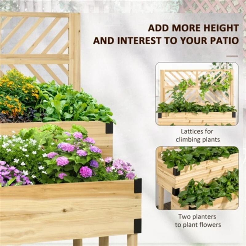 Multi-Level Wooden Raised Garden Bed &ndash; 2-Tier Self-Draining Planter with Trellis Support