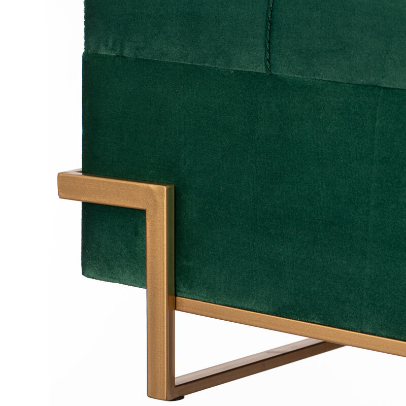 Rectangle Velvet Storage Ottoman Stool Box with Abstract Golden Legs | Decorative Sitting Bench for Living Room Home Decor with Unique Base Support (Green Small)