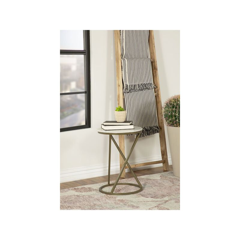 Coaster Co. of America Malthe Round Marble Top Accent Side White and Antique Gold