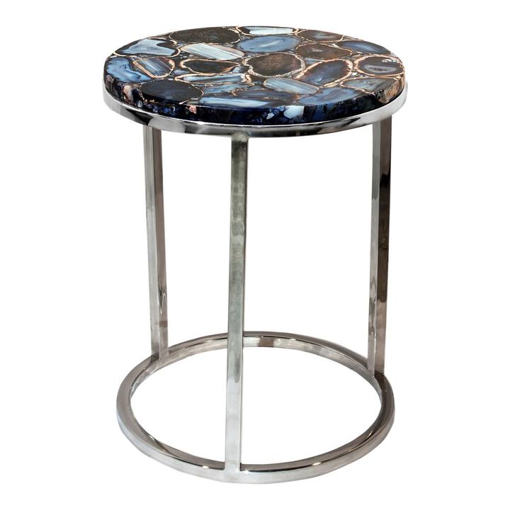 Shimmer Natural Agate Accent Table - Silver, Belen Kox